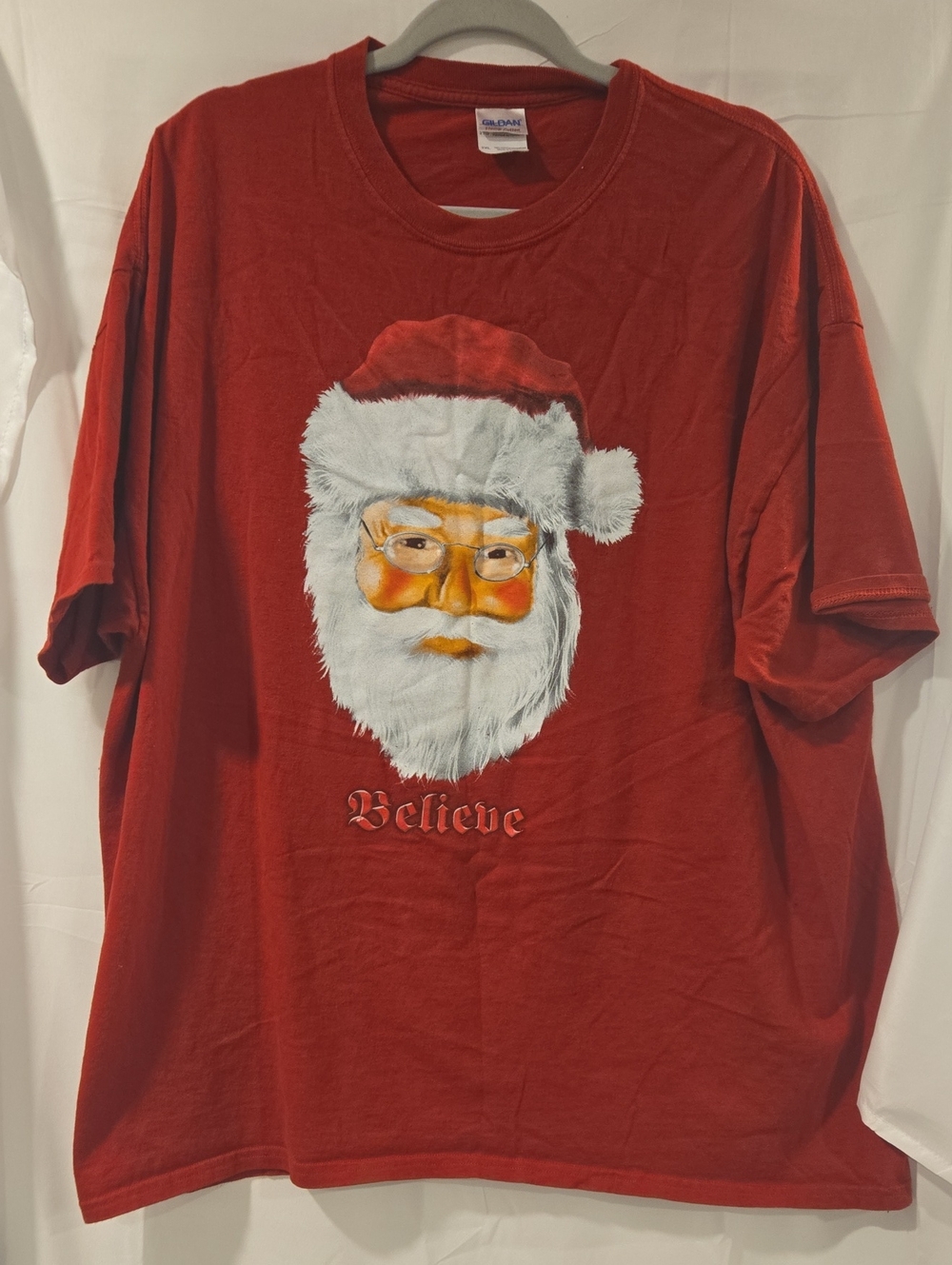 Gildan Red Christmas Santa Claus 'Believe' Graphic T-Shirt 2XL